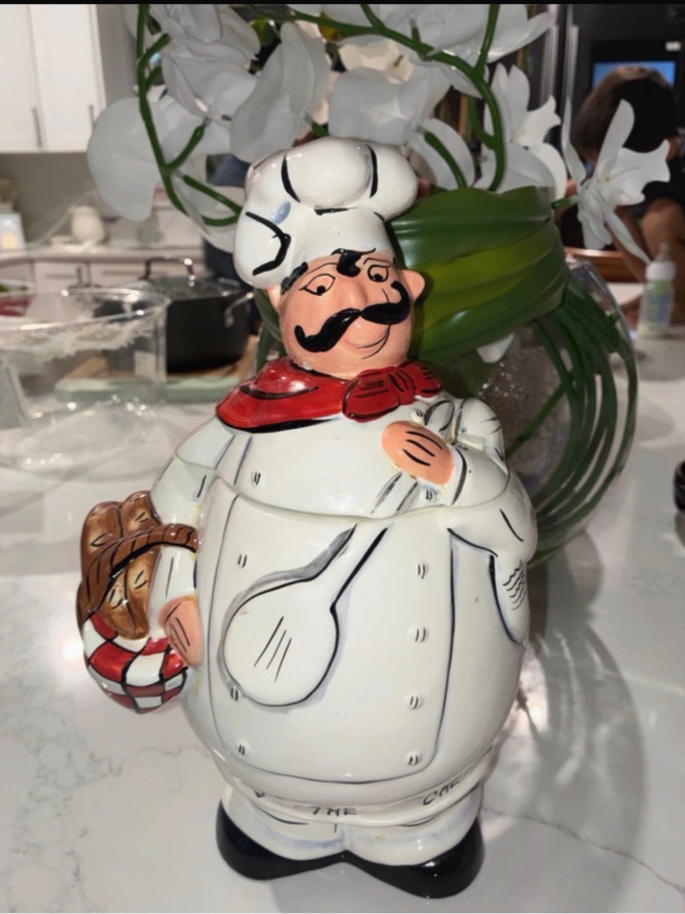Chef Ceramic Cookie Jar - White with Red Scarf